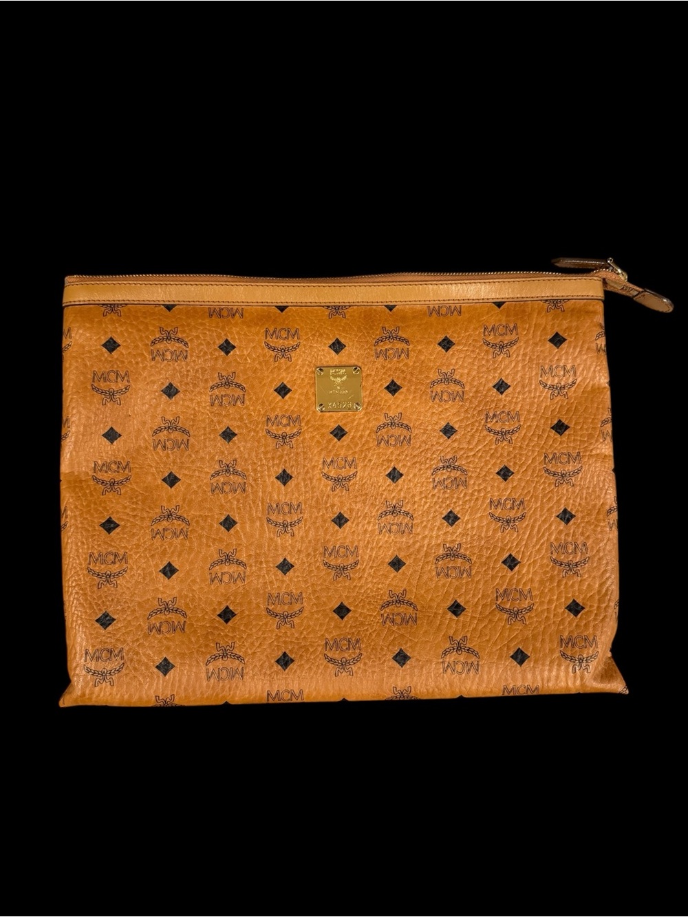 MCM Heritage Cognac Visetos Portfolio Document Case Zip Pouch